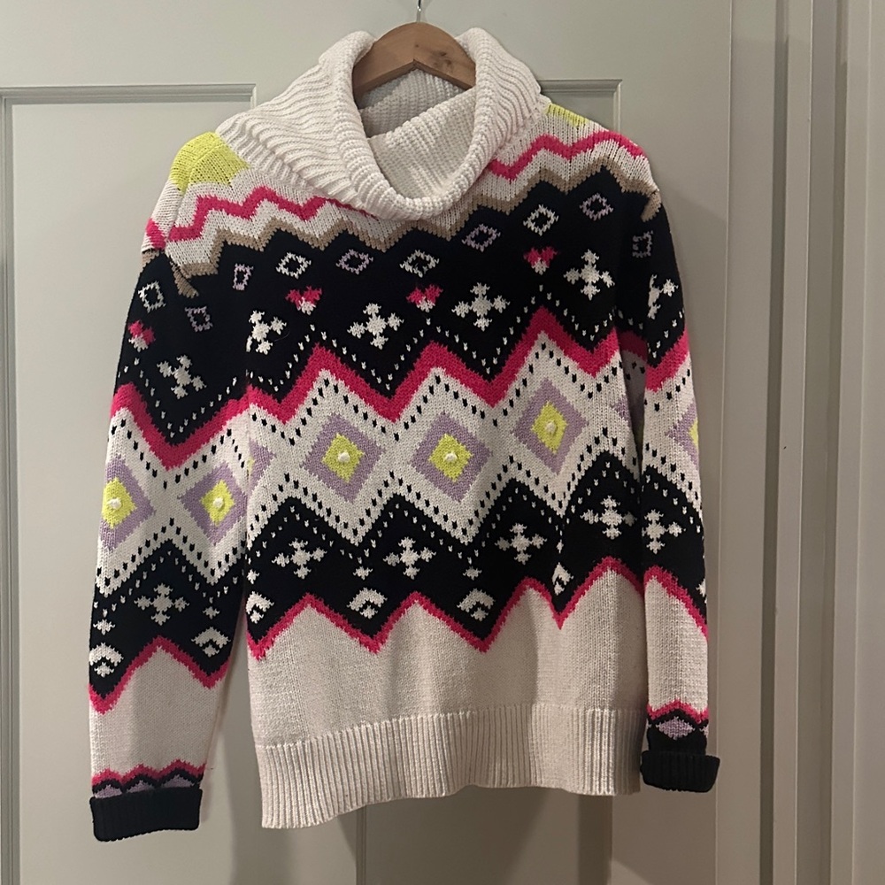 Alice + Olivia Black and Pink Chevron Turtleneck Sweater
